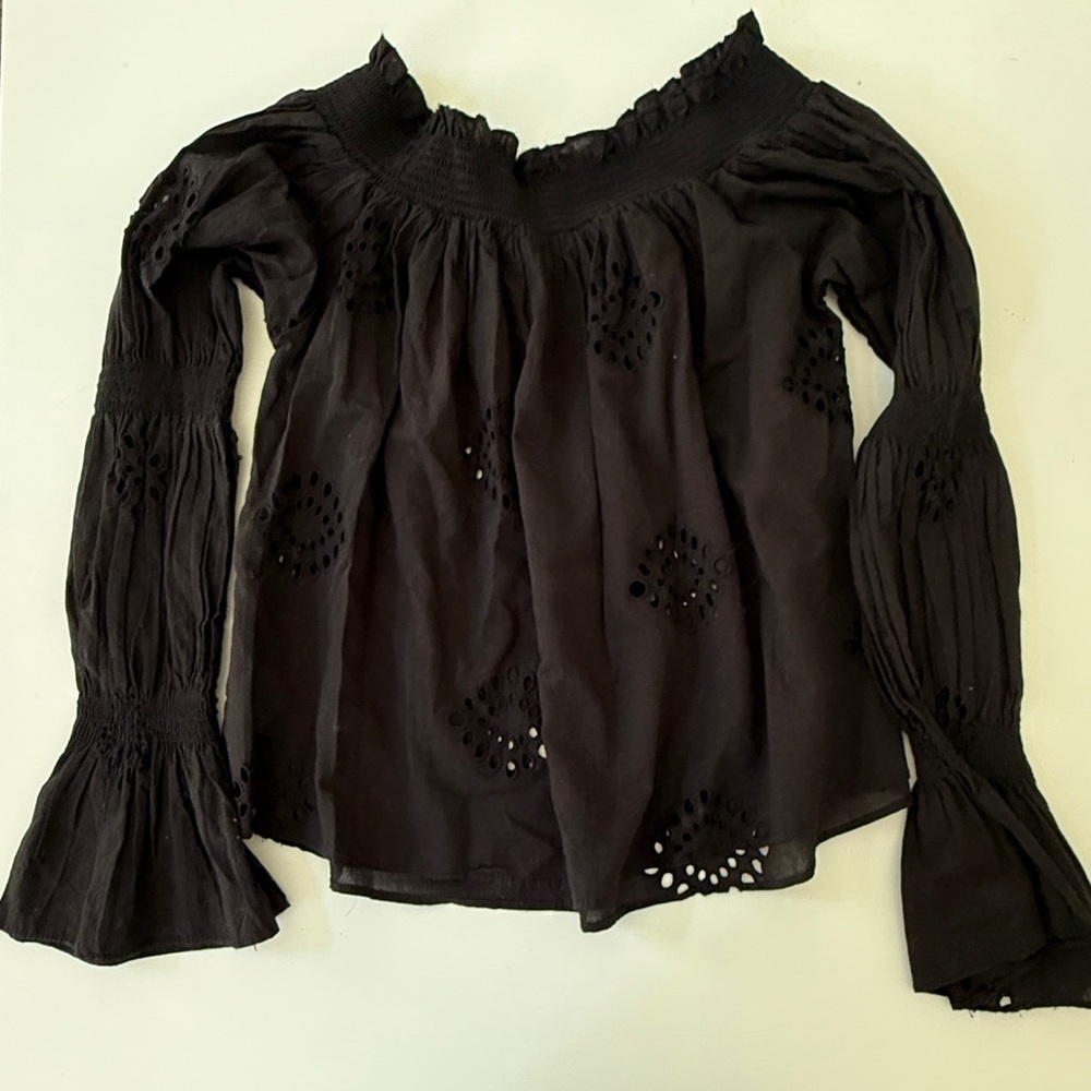 Zara Black Eyelet Off Shoulder Top Size M
